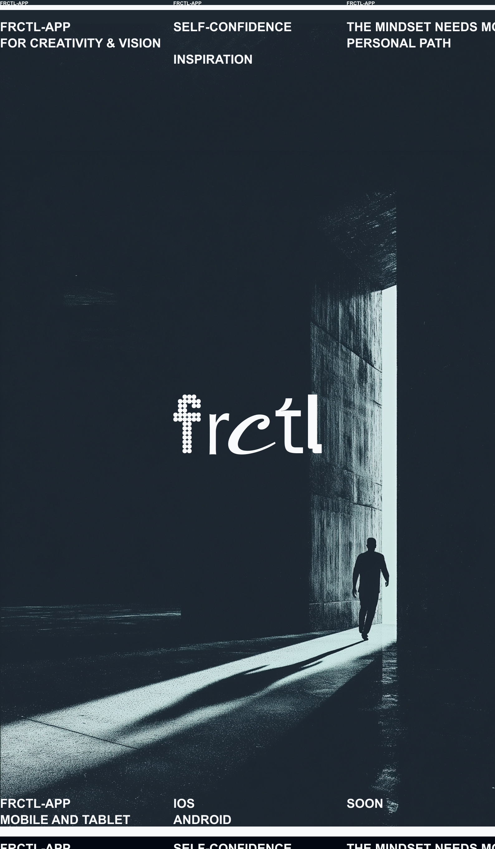 FRCTL app mockup showing the brand on a dark screen